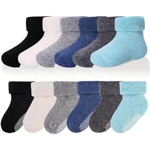 Baby Wool Floor Socks Soft Winter Warm Thick Non slip Toddler Boys Girls Crew Neck Socks 6 pairs