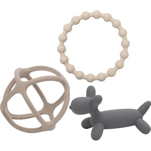 WeeSprout Handheld Teether Set (Matte Dark Gray, Tan & Off White)
