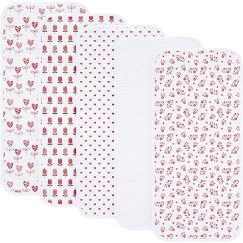 sleepyturtle Pack of 5,Muslin Baby Burp Cloths,Soft and Absorbent,Unisex,Easy to Use (Pink-ax)