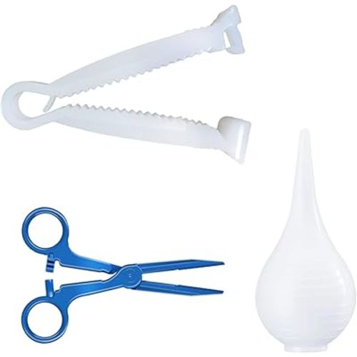 XUKE Sterile 40 Blue Umbilical Cord Clamps for Veterinary, Home Birth, Obstetrical Kit, Midwife Emergency Birth Supply, Ear Syringe, Snot Sucker, Mucus Sucker and Nasal Bulb Syringe