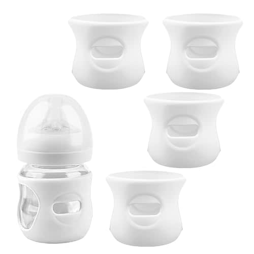 4 Pack Silicone Sleeves for Avent Natural Glass Baby Bottles, Anti Breakage Glass Bottle Holder, Compatible with Philips Avent Glass Natural Baby Bottle (Milk White, 4 OZ)