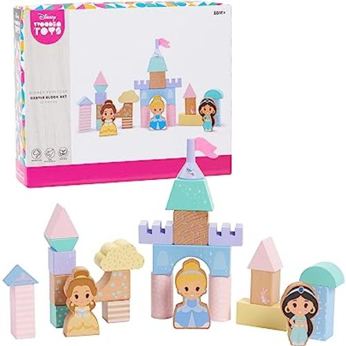 Disney Wooden Toys Princess Castle Block Set, 25-Pieces Include Cinderella, Belle, and Jasmine Block Figures, Officially Licensed Kids Toys for Ages 18 Month by Just Play