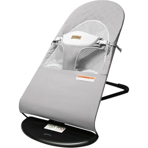 Baby Bouncer Seat, 3-in-1 Adjustable Multi Position Baby Portable Bouncer, Ergonomic Infant Bouncers & Rockers, 0-18Months, Fits Newborn to Toddler, Mecedora para Bebe, 100% Cotton, Grey
