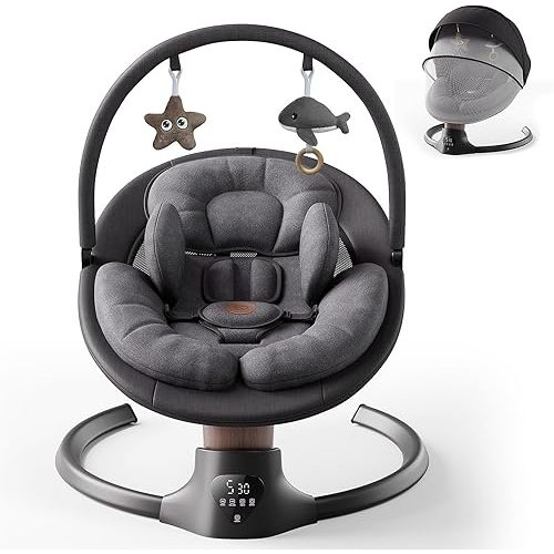 Baby Swings for Infants, FasonBaby Electric Baby Swing with Music Speaker, 5 Speeds, Remote Control and Bluetooth - Portable Infant Swing for Indoor and Outdoor (Black)