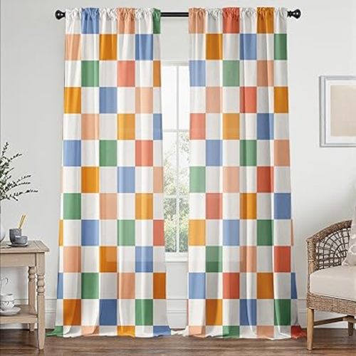 XFLINGBAO Checkered Curtains - 52 x 84 Inch