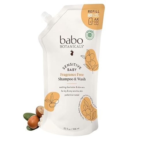 Babo Botanicals Fragrance-Free 2-in-1 Baby Shampoo & Wash - Shea Butter, Calendula & Aloe - EWG Verified, Cruelty-Free, Vegan - Pediatrician Tested - 16 Fl Oz