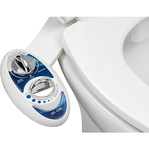 LUXE Bidet NEO 185 - Dual Nozzle, Self-Cleaning, Non-Electric Bidet Attachment for Toilet Seat, Adjustable Water Pressure, Rear & Feminine Wash (Blue)