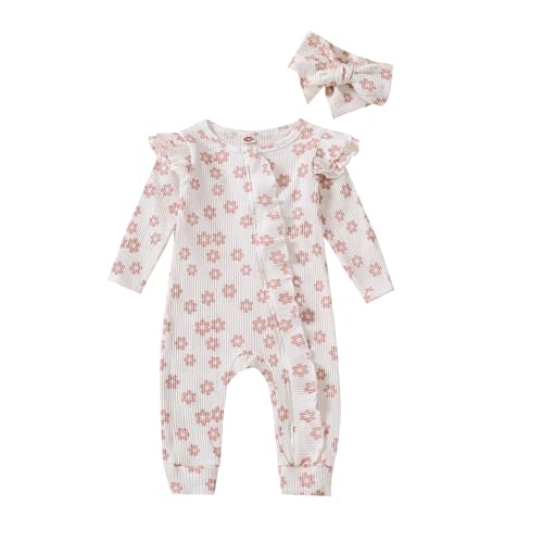 Aoswep Cute Floral Floral Print Long Sleeve Infant Newborn Baby Girl Clothes Baby Girl Jumpsuit