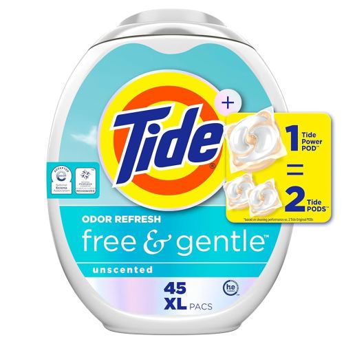 Tide PODS Free and Gentle Odor Refresh Laundry Detergent Pacs, 45 Count, Hypoallergenic Laundry Detergent Pacs