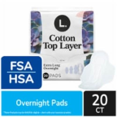 L. Cotton Top Layer Extra Long Maxi Pads Overnight Absorbency with Wings Unscented, 20 count
