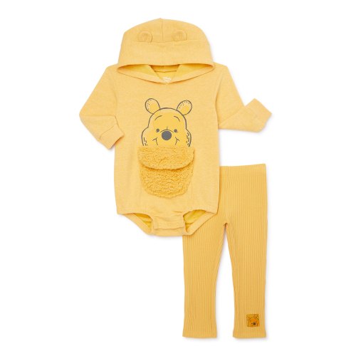 Disney Winnie The Pooh Newborn Baby Boys Hooded Bodysuit and Pants, 2-Piece Outfit Set, Sizes 0/3 Months - 24 Months