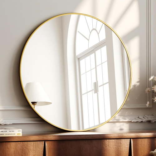 YVANLA 20" Rounded Bathroom Wall Mirror Vanity Mirror,Gold