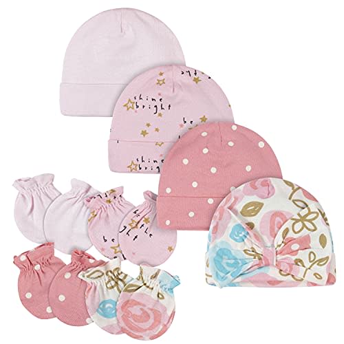 Gerber Baby Girls Cap and Mitten Sets 8pc Pink Floral Newborn