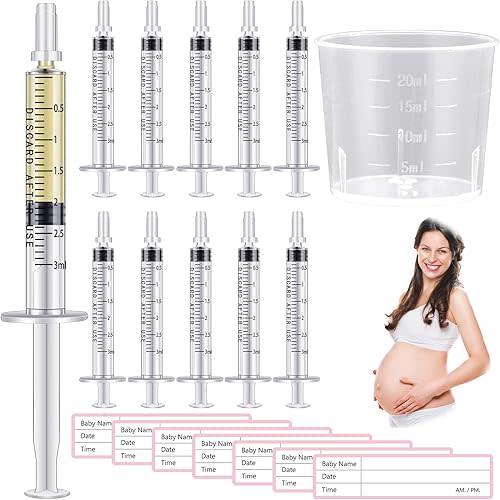 TrelaCo Colostrum Collector Kit Include Sterile Sealed Breast Milk Collector No Needle Colostrum Syringes Stickers 1 Measuring Cup Colostrum Collection for Breastmilk(50 Sets,3 ml)