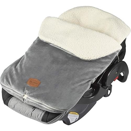 JJ Cole Bundle Me Winter Baby Car Seat Cover and Bunting Bag — Original — Graphite Gray — Sherpa Lined Baby Carrier Cover — Winter Baby Essentials