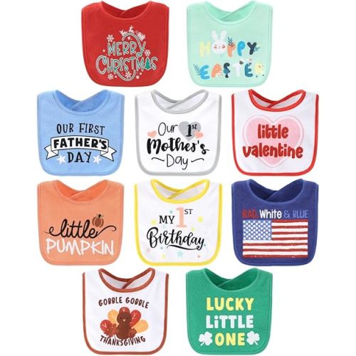 The Peanutshell Baby First Holiday Bibs Set for Boys or Girls, Terry Cloth, Feeding, Drooling, Teething Essentials for Newborn, Infant Babies, Gender Neutral, 4th of July, Christmas,1st Birthday