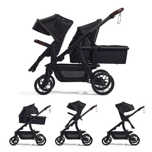 Momcozy ChangeGo Baby Stroller, Convertible Single-to-Double-to-Wagon Stroller with 23 Configurations, Bassinet and Seat Included, Large PU Wheels, All-Wheel Suspension & Extendable UPF50+ Canopy