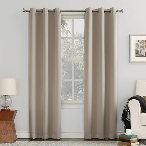 Sun Zero Easton Energy Saving Blackout Grommet Curtain Panel, 40" x 95", Stone