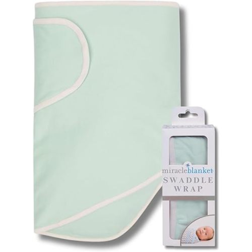 Miracle Blanket Swaddle Wrap - Boy, Girl, or Neutral Receiving Baby Blanket - Soft, Wearable Sleep Sack Essential for Newborns and Infants (Green with Beige Trim)