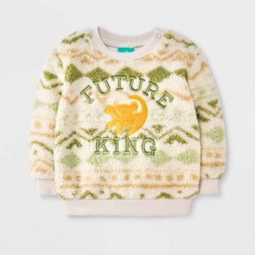 Baby Boys' Disney The Lion King Simba Faux Shearling Sweatshirt - Beige/Green 3-6