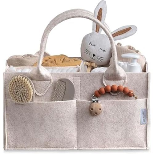 PUTSKA Baby Diaper Caddy Organizer - Nursery Storage Basket for Diaper Station, Baby Basket Shower List and Registry Gift Must-Haves, Newborn Essentials, Nursery Decor for Boy or Girl - Mocha, Regular
