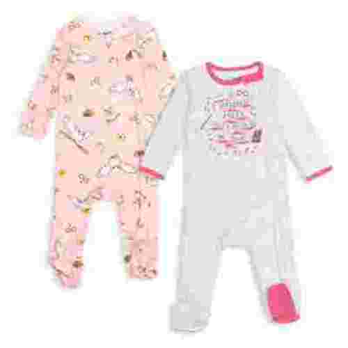 Harry Potter Hedwig Owl Newborn Baby Girls 2 Pack Sleep N' Play Coveralls Pink/White Newborn