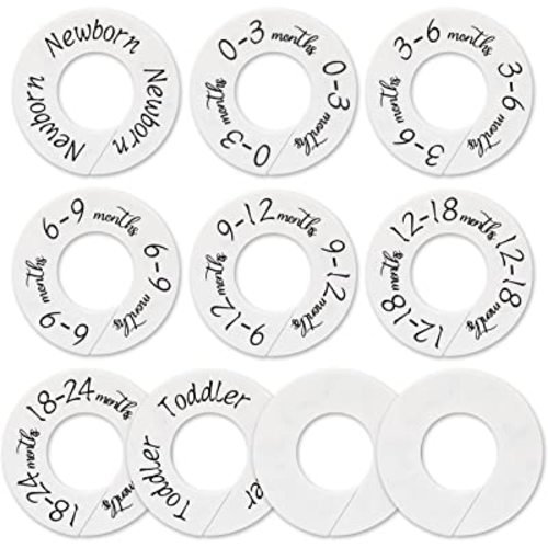 Baby Closet Dividers - Set of 10 from Newborn to Toddler and 2 Blanks with Colored Box,Baby Size Divider Fits 1.65" Rod- [White Unisex]