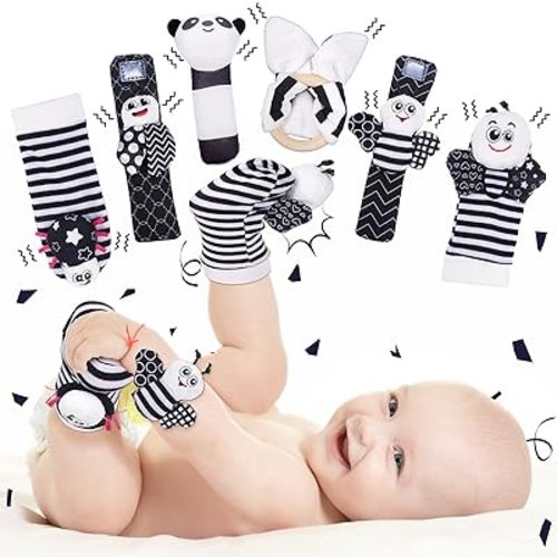 Baby Rattle Socks 0-3-6-12 Months: 6 Pcs Black and White Baby Wrist Sock Toys for 0-3 Month Easter Gifts High Contrast Newborn Baby Toys Infant Gifts for Boys Girls 0-6 6-12 Month Babies