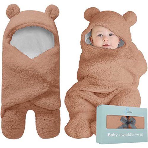 BlueMello Baby Swaddle Blanket | Ultra-Soft Plush Essential for Infants 0-6 Months | Receiving Swaddling Wrap Brown | Ideal Newborn Registry and Toddler Boy Accessories | Perfect Baby Girl Shower Gift