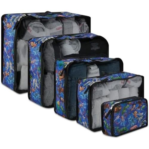 Disney Minnie Mickey Stitch Packing Cubes - Winnie the Pooh, Princess Cinderella, Cars, Toy Story 5 Piece Packing Cubes Compression - Travel Essential - Luggage Suitcase Organizer Set