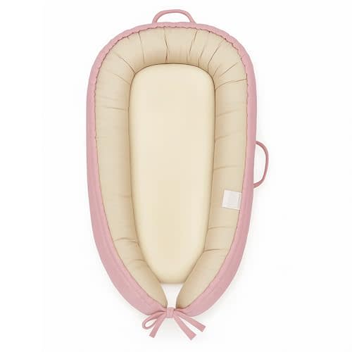 Infant Lounger, Portable Baby Nest Cover, 100% Cotton, Breathable & Reversible, Baby Lounger for Newborn, Adjustable Baby Floor Seat for Tummy Time, Essentials for Newborns (Pink)