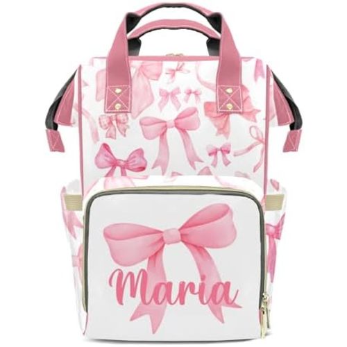 Bow Large Capacity Custom Diaper Bag for Baby Girls Boys with Name Multifunctional Mom Personalized Diaper Bag Backpack Waterproof Women Customized Daypack Nappy Bag