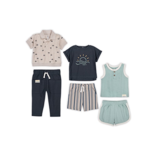 Little Star Organic Infant Boys 6PC Bundle Set, Sizes NB-24M
