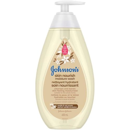 Johnson’s Skin Nourish Moisture Vanilla & Oat Body Wash - Baby Bath Skin Care - Sensitive Skin - 600 mL, Vanilla Fragrance