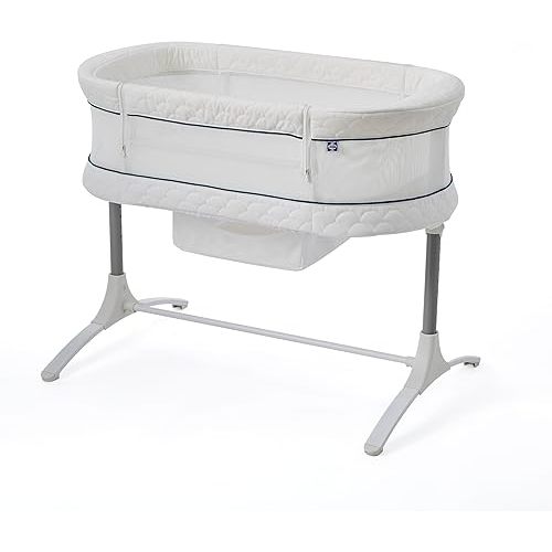 SEALY BABY Cozy Cool Breathable Bassinet & Bedside Sleeper Bed, 2 in 1 Cooling Newborn Crib, Safe & Comfortable Room Sharing, 9 Height Adjustable Settings, Storage Basket, Drop Down Panel