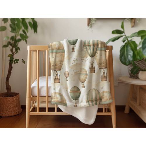 Whimsical Watercolor Hot Air Balloon Blanket, Perfect Baby Shower Gift, Adventure themed nursery, Soft Fleece Throw, Boho Nursery Decor