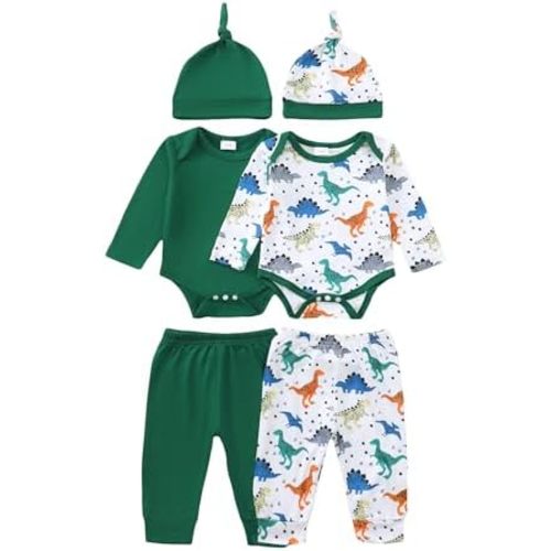 Newborn Baby Boy Clothes Infant Boys Outfits Romper 2-Pack Cute Baby Boy Pants Set Hat 0 3 6 9 12 18 Months