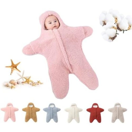 Baby Starfish Onesie, Thick Imitation Fleece Starfish Newborn Sleeping Bag, Infant Footie Jumpsuit Winter Warm Outfits