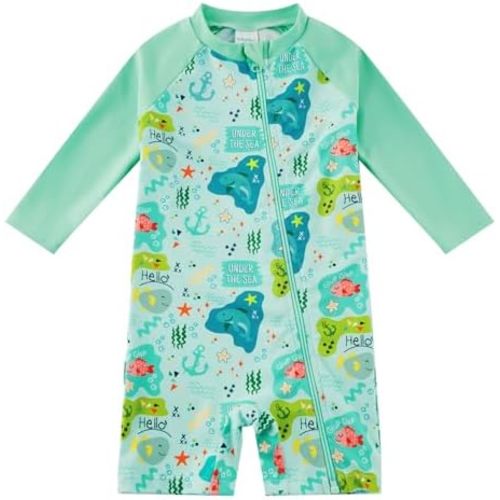 Baby Boy Swimsuit Rash Guard Shirts Toddler Boy Swimwear Full Zipper UPF 50+ Sun Protection Infant One Piece Bathing Suit