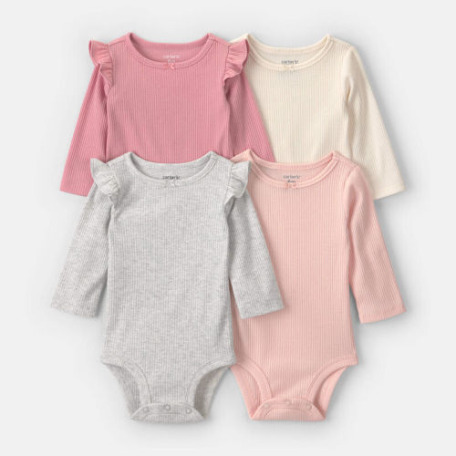 Baby Girl 4-Pack Ribbed Ruffle Long-Sleeve Multipack Bodysuits | Carter’s Oshkosh Canada