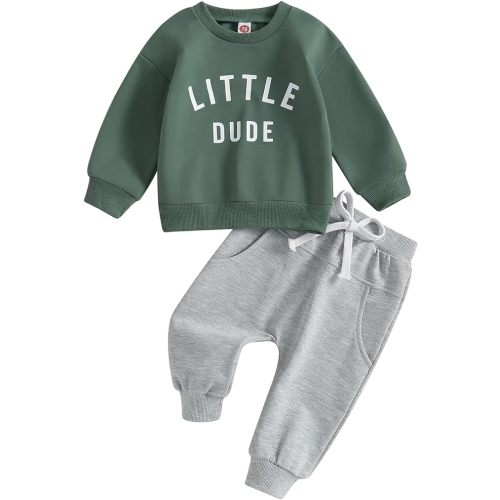 Little Dude - Green Top, Gray Bottoms