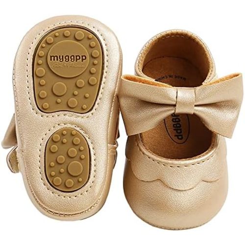 Baby Girl Mary Jane Flats Dress Shoes - Infant Newborn Shoes Anti-Slip Soft PU Leather Party School Wedding Princess Baby Girl Shoes 0-18M