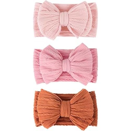3 Pcs Newborn Baby Headbands Nylon Infant Headbands with Bows for Baby Girl Hair Accessories Toddler Baby Essentials