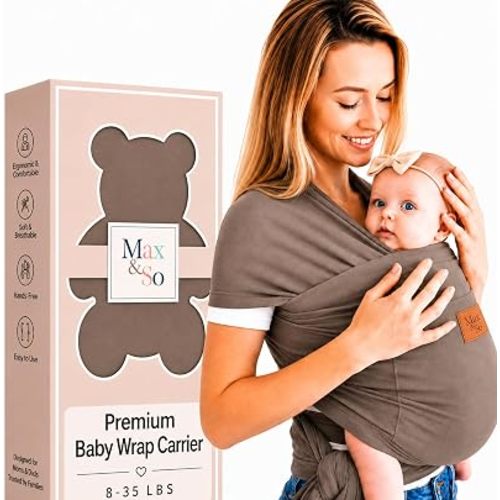Baby Wrap Carrier for Newborn to Toddler, Hands-Free Stretchy Baby Carrier Wrap with Front Pocket, 95% Cotton 5% Spandex, Ergonomic Infant Sling for Babies 8-35 lbs, One Size Fits Most (Grey)