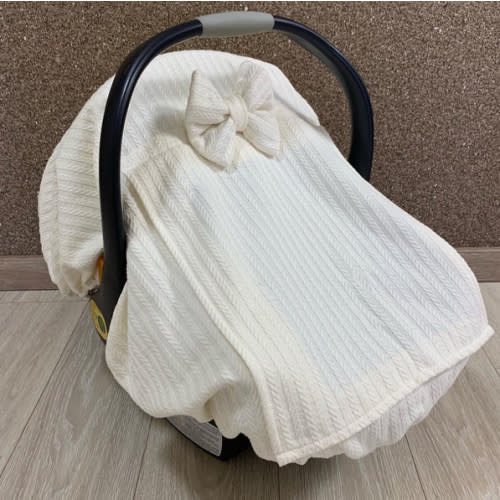 Handleless Car Seat Canopy Cover Baby Girl and Boy in Cream Pique with Peekaboo Mesh Window, Personalized Car Seat Cover (100% Cotton)