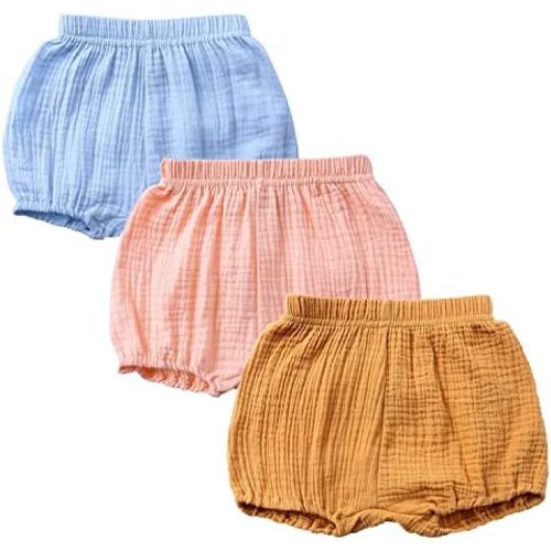 3PC Shorts Set Newborn Baby Girls Boys Pants Cotton Linen Blend Cute Floral Bloomers Triangle Shorts