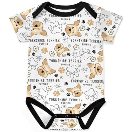Yorkshire Terrier Dog Breed Collection Newborn to Toddler Unisex Baby Short Sleeved Soft Rompers