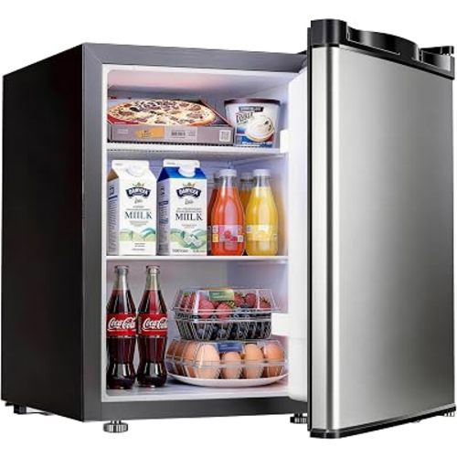Feelfunn Mini Fridge with Freezer - 1.7 Cu.Ft Single Door Mini Refrigerator with Adjustable Thermostat, Energy Saving, Low Noise, Small Fridge for Bedroom, Office, Dorm, Apartment, Classroom - Silver