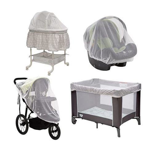 Baby Mosquito and Bug Nets for Strollers & Joggers, Pack n' Plays, Infant Car Seats & Bassinets. 2-Pack. Breathable with Elastic for Easy fit - 4 Piece Set