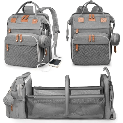 Baby Diaper Bags with Changing Station, Waterproof Diaper Bag Backpack for Moms Dads with USB Charging Port, Baby Shower Gifts, Large Capacity diaper backpack, Grey